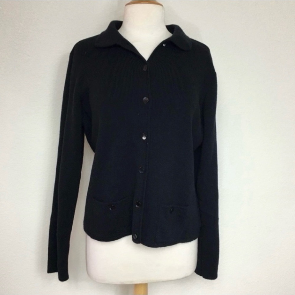 Charter Club Women's Black Wool Acrylic Button Front Cardigan Sweater XL Classic